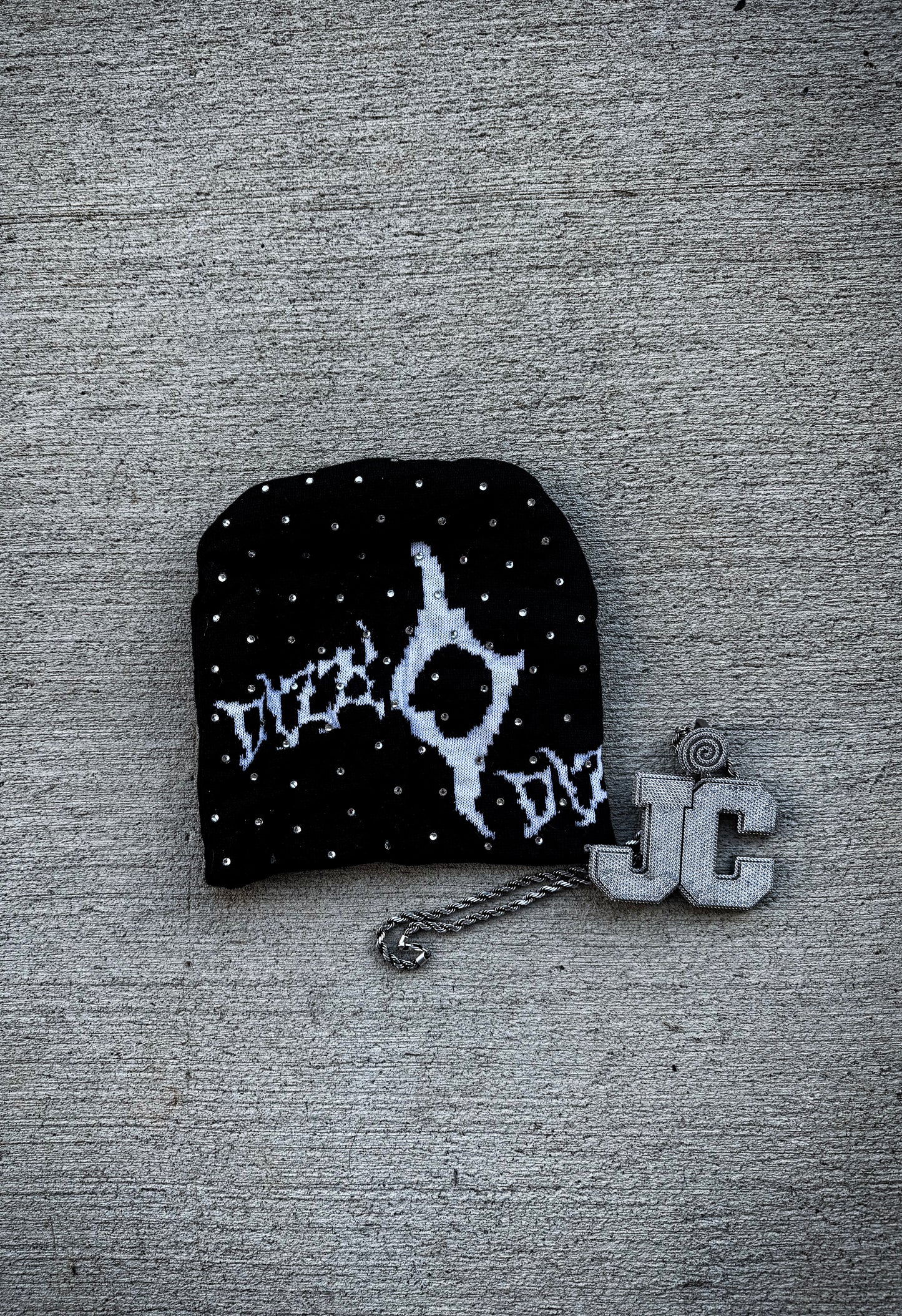 Black and White Rhinestone V1 Beanie