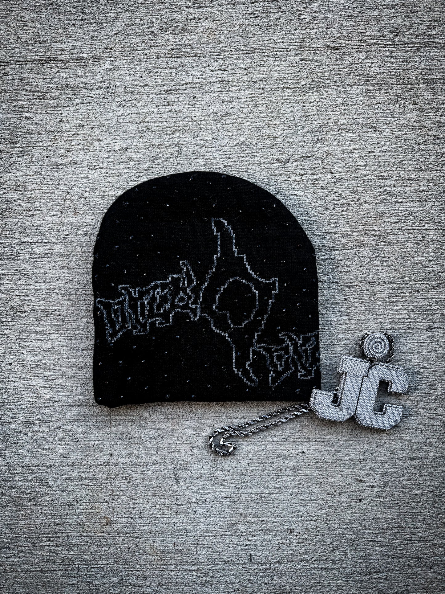 Black on Black Rhinestone V1 Beanie